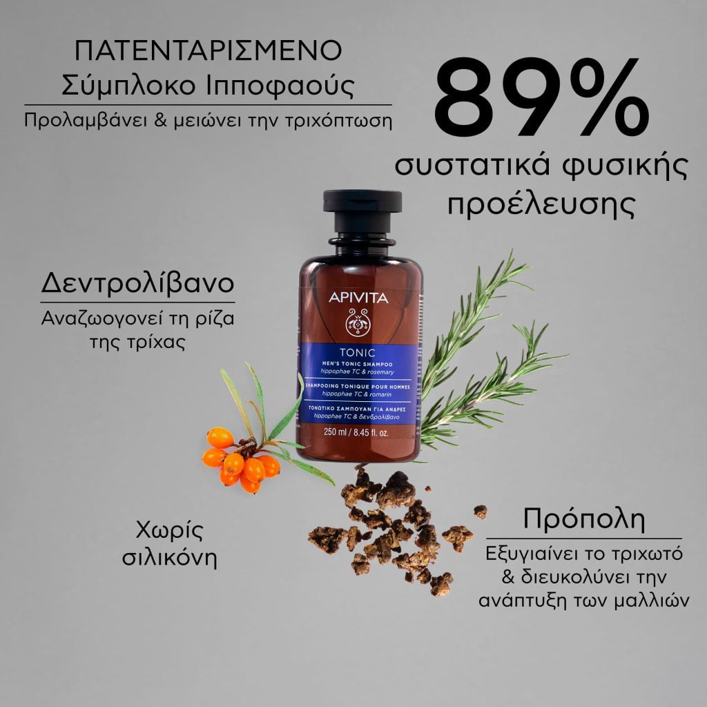 Apivita Τονωτικό Σαμπουάν Κατά Της Τριχόπτωσης Για Άνδρες με Hippophae TC & δενδρολίβανο