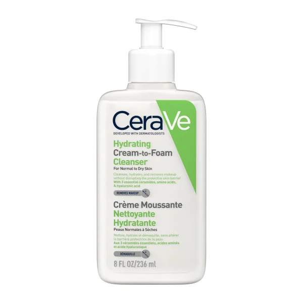 CeraVe Hydrating Cream-to-Foam Cleanser Για Καθαρισμό Και Ντεμακιγιάζ Προσώπου 236ml