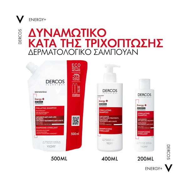Vichy Dercos Energy+ δυναμωτικό σαμπουάν κατά της τριχόπτωσης Οικολογική Συσκευασία Refill 500ml