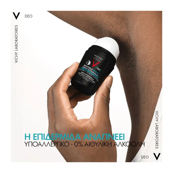 Vichy Homme Invisible Anti-Stain - Anti Irritation Roll-On Αποσμητικό