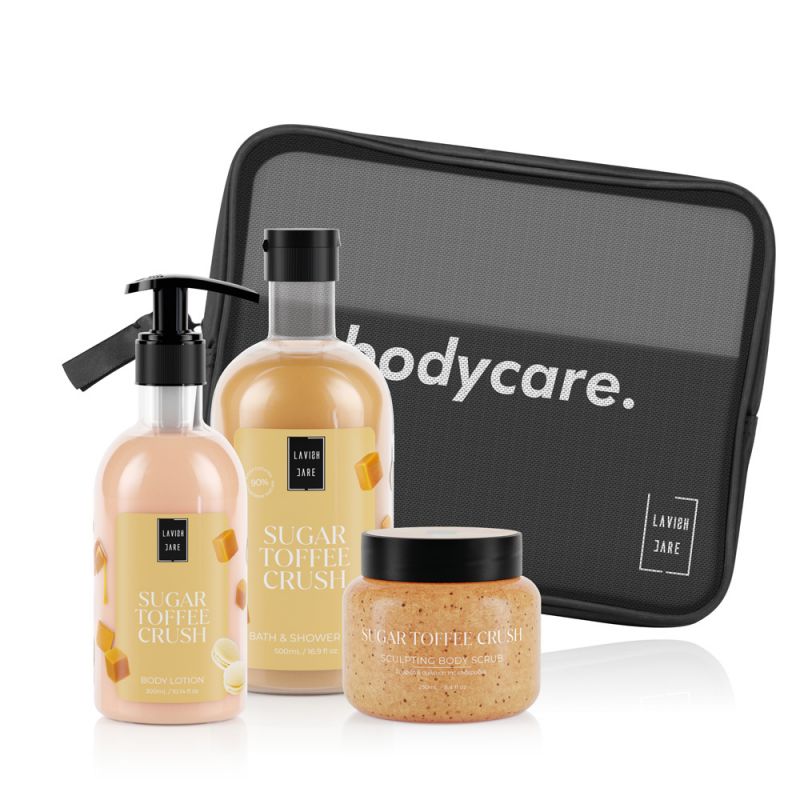 Lavish Care Bodycare Butter Caramel Shower Gel 500ml & Hand&Body Cream 300 & Body Scrub 250ml & Neseser