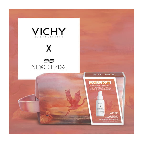 Vichy Capital Soleil UV-AGE DAILY Αντηλιακό Προσώπου 40ml με ΔΩΡΟ Συλλεκτικό Τσαντάκι Αποκλειστικά Σχεδιασμένο by Nidodileda & Mineral 89 Κρέμα Βοοster Ενυδάτωσης 15ml