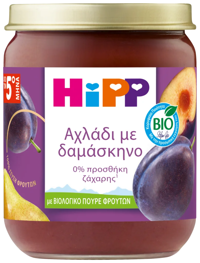 HiPP ΒΡΕΦΙΚΗ ΦΡΟΥΤΟΚΡΕΜΑ ΑΧΛΑΔΙ ΜΕ ΔΑΜΑΣΚΗΝΟ ΑΠΟ ΤΟΝ 5Ο ΜΗΝΑ 160ΓΡ