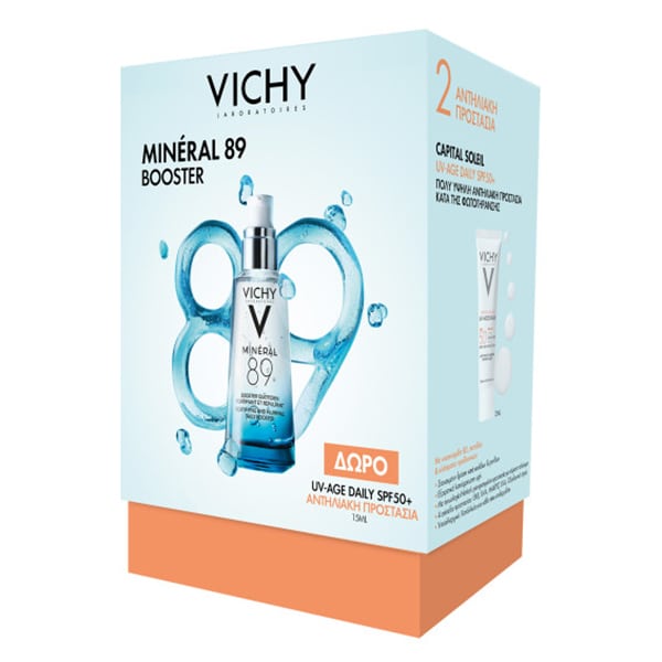 Vichy Promo Vichy Mineral 89 Hyaluronic Acid Face Moisturizer Ενυδατικό Booster Προσώπου για Καθημερινή Χρήση 50ml & Δώρο UV-Age Daily SPF50+ Αντηλιακό Προσώπου 15ml