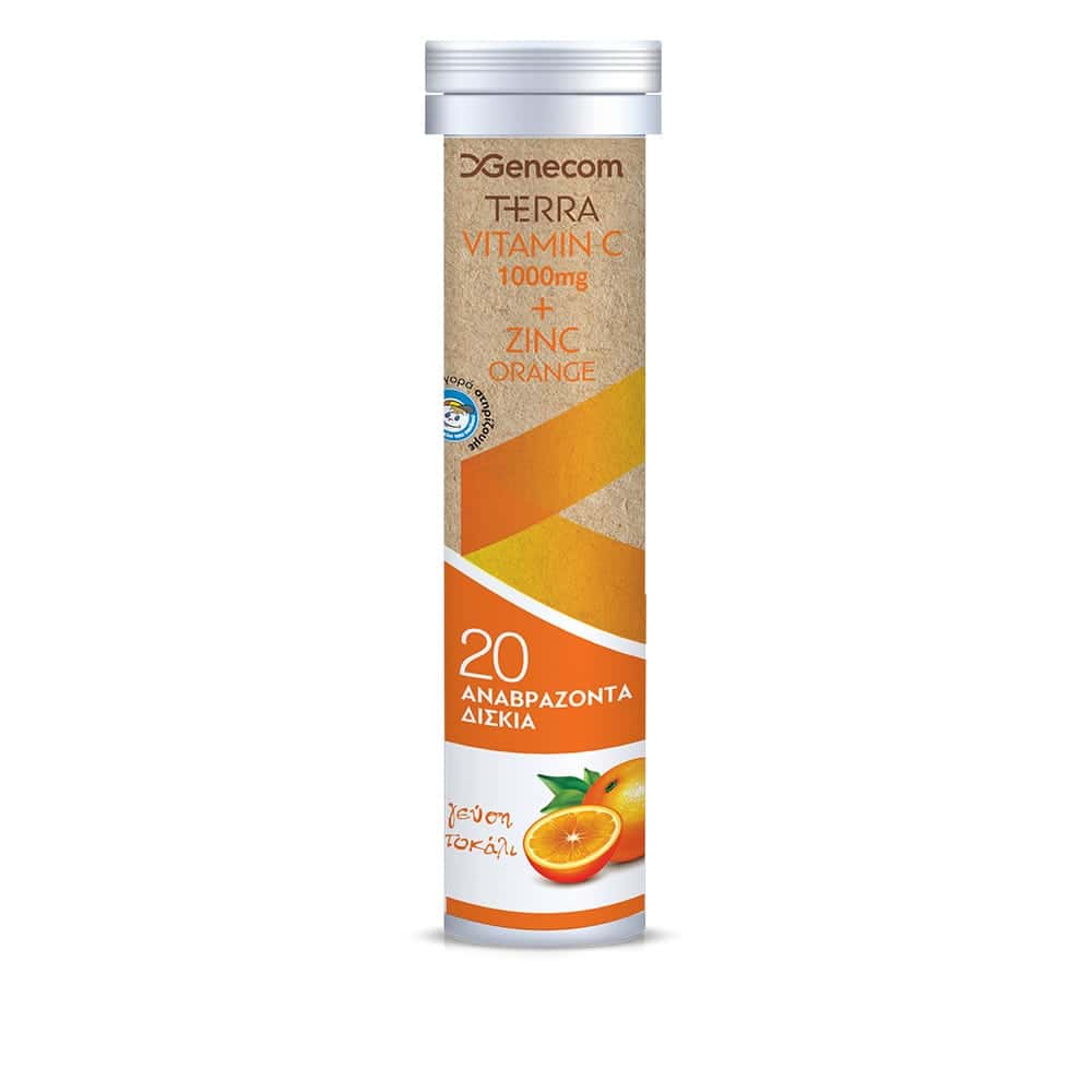 Genecom Terra Vitamin C 1000 mg & Zinc Βιταμίνη για Ενέργεια & Ανοσοποιητικό 1000mg Πορτοκάλι 20 αναβράζοντα δισκία