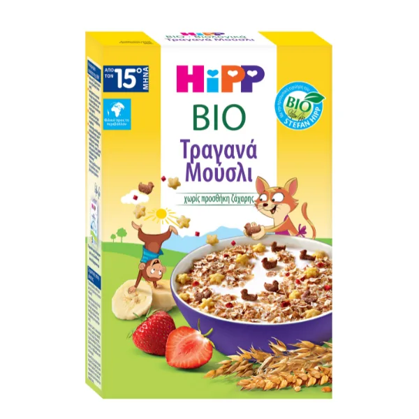 Hipp Παιδικά Τραγανά Μούσλι με Φράουλα Βιολογικής Καλλιέργειας από τον 15ο μήνα 200gr