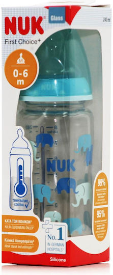 Nuk Γυάλινο Μπιμπερό First Choice Plus Temperature Control Κατά των Κολικών με Θηλή Σιλικόνης 240ml για 0-6 μηνών
