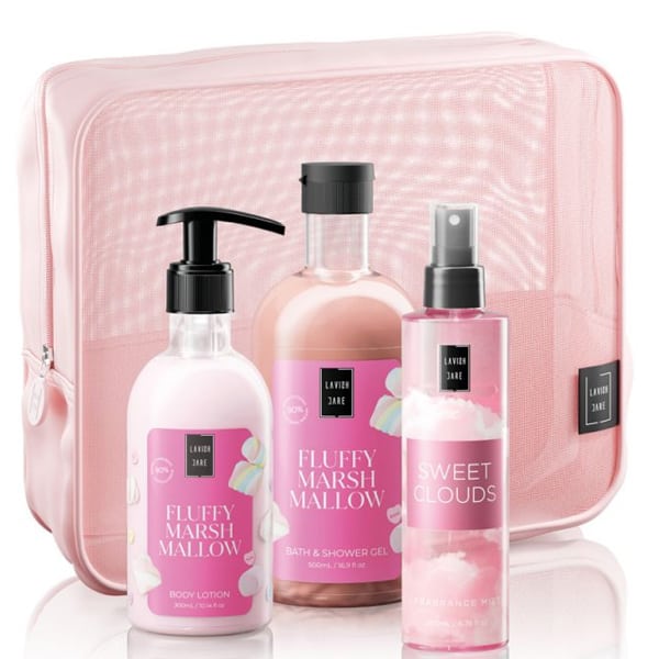Lavish Care Fluffy Marshmallow Body Care Bag Gift Set Περιποίησης Σώματος με Fluffy Marshmallow Shower Gel Αφρόλουτρο 500ml-Body Lotion Κρέμα Σώματος 300ml-Sweet Clouds Mist 200ml & Δώρο Νεσεσέρ