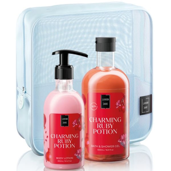 Lavish Care Charming Ruby Potion Body Care Bag Gift Set Περιποίησης Σώματος με Charming Ruby Potion Shower Gel Αφρόλουτρο 500ml-Body Lotion Κρέμα Σώματος 300ml & Δώρο Νεσεσέρ