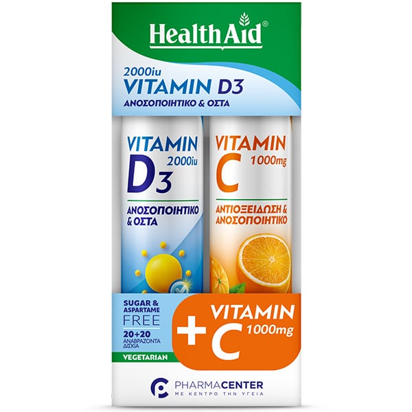 Health Aid Eff. Vitamin D3 2000iu 20tabs & Vitamin C1000mg 20tabs-1σετ