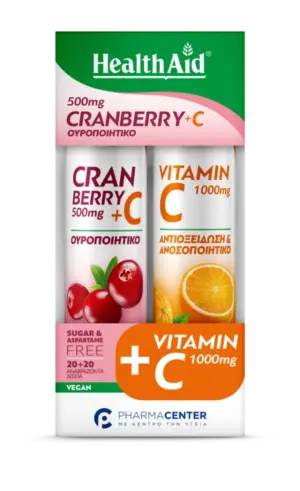 Health Aid Promo Cranberry 500mg + C 20 Αναβράζοντα Δισκία & Vitamin C 1000mg 20 Αναβράζοντα Δισκία