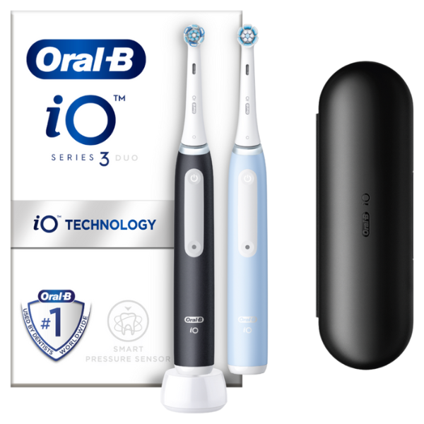 Oral-B iO Series 3 Duo Edition Hλεκτρικές Οδοντόβουρτσες Matt Black & Ice Blue 2τεμ -1σετ