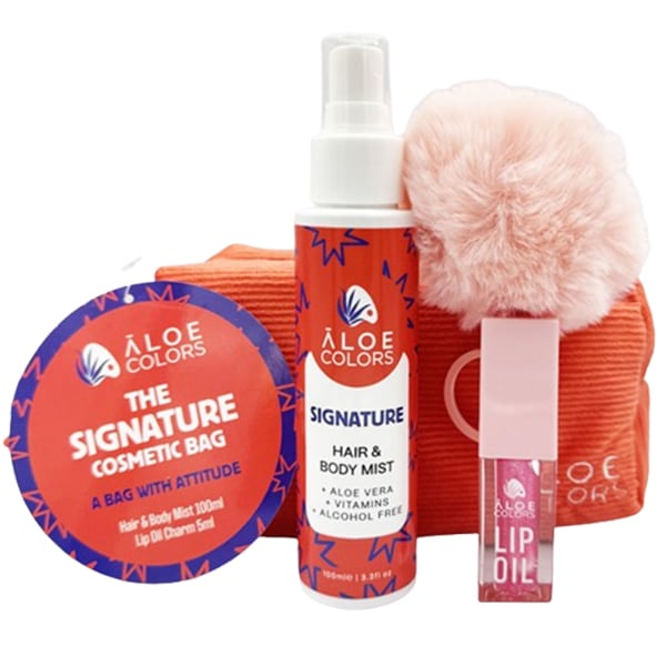 Aloe Colors Promo The Signature Cosmetic Bag Mist Μαλλιών - Σώματος 100ml & Έλαιο Χειλιών Charm 5ml & Νεσεσέρ
