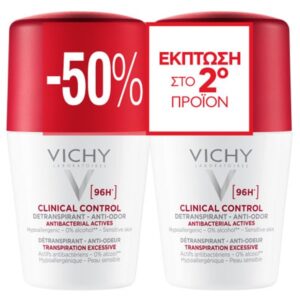 Vichy Deodorant 96h Clinical Control Roll-On Duo Promo Αποσμητικό με έως 96 Ώρες Προστασίας 2x50ml