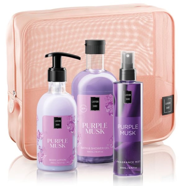 Lavish Care Promo Purple Musk Shower Gel 500ml & Body Lotion 300ml & Fragrance Mist 200ml