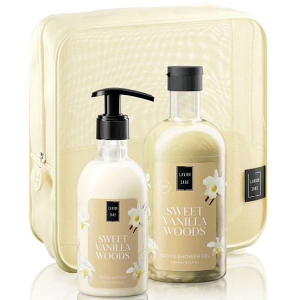 Lavish Care Sweet Vanilla Woods Body Care Bag Gift Set Περιποίησης Σώματος με Sweet Vanilla Woods Shower Gel Αφρόλουτρο 500ml-Body Lotion Κρέμα Σώματος 300ml & Δώρο Νεσεσέρ