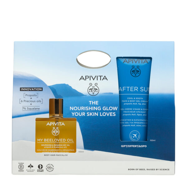 Apivita Promo Pack The Nourishing Glow Your Skin Loves με My Beeloved Ξηρό Λάδι Θρέψης & Επανόρθωσης 100ml & Δώρο After Sun Δροσιστική & Καταπραϋντική Κρέμα-Gel για Πρόσωπο & Σώμα 100ml