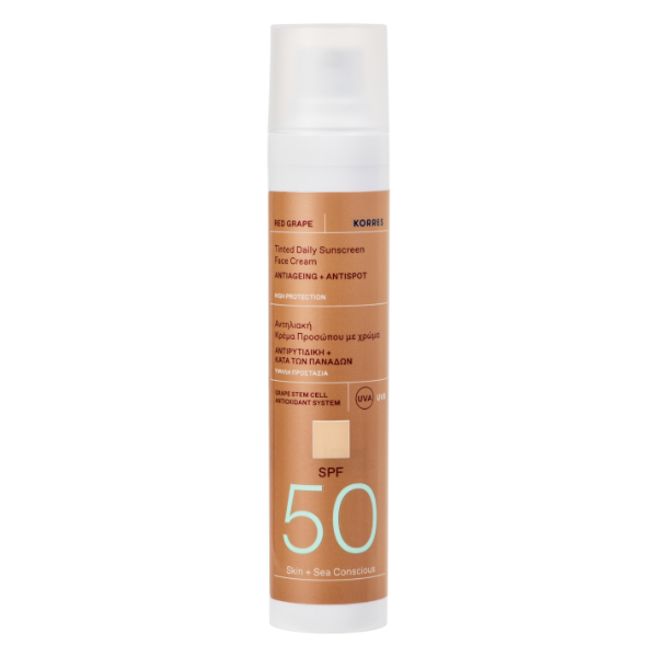 Korres Red Grape Tinted Daily Sunscreen Face Cream SPF50 Κόκκινο Σταφύλι Αντηλιακή Κρέμα Προσώπου με Χρώμα 50ml