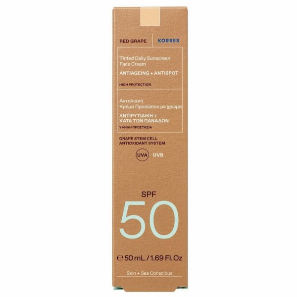 Korres Red Grape Tinted Daily Sunscreen Face Cream SPF50 Κόκκινο Σταφύλι Αντηλιακή Κρέμα Προσώπου με Χρώμα 50ml