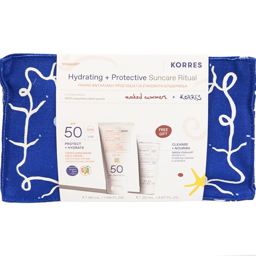 Korres Promo Greek Yoghurt Tinted Sunscreen Face Cream Protect & Hydrate Spf50 50ml & Δώρο Foaming Cream Cleanser with Pre + Probiotics 20ml & Νεσεσέρ