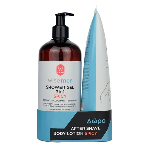 Vican Wise Men Promo Shower Gel 3 in 1 Spicy Αφρόλουτρο με Αντιμικροβιακό Παράγοντα 500ml & Δώρο After Shave Body Lotion Spicy Ενυδατική Λοσιόν Σώματος 200ml