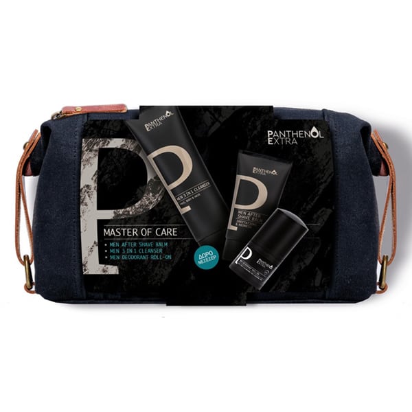 Panthenol Extra Men Master of Care Promo After Shave Balm Ανδρικό Ενυδατικό Balm για μετά το Ξύρισμα 75ml- 3 in1 Cleanser Face Body Hair Ανδρικό Αφρόλουτρο & Σαμπουάν 200ml- Deodorant Roll-on Ανδρικό Αποσμητικό 50ml & Δώρο Νεσεσέρ