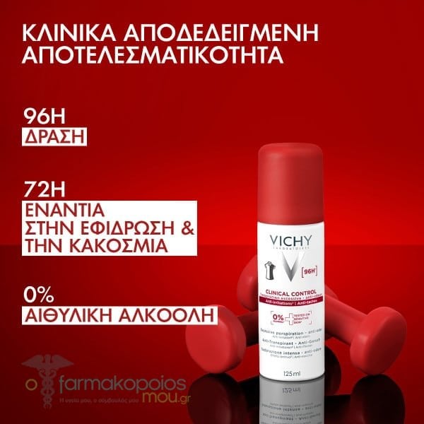 Vichy Clinical Control 96h Αποσμητικό Σπρέι για 96 Ώρες Προστασίας 125ml