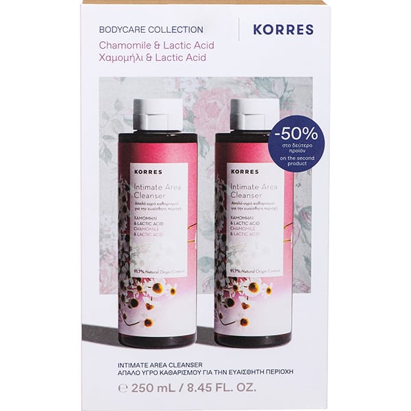 Korres Promo -50% στο 2ο Προϊόν Intimate area cleanser Chamomile & Lactic Acid 2x250ml