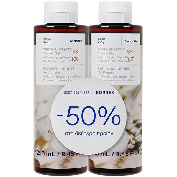 Korres Promo (-50% στο 2ο Προϊόν) Αφρόλουτρο White Blossom, 2x250ml