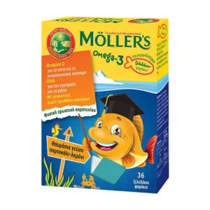 Möller’s Omega-3 Kids Παιδικά Gummies Ω3 με Γεύση Πορτοκάλι & Λεμόνι 36 Ζελεδάκια