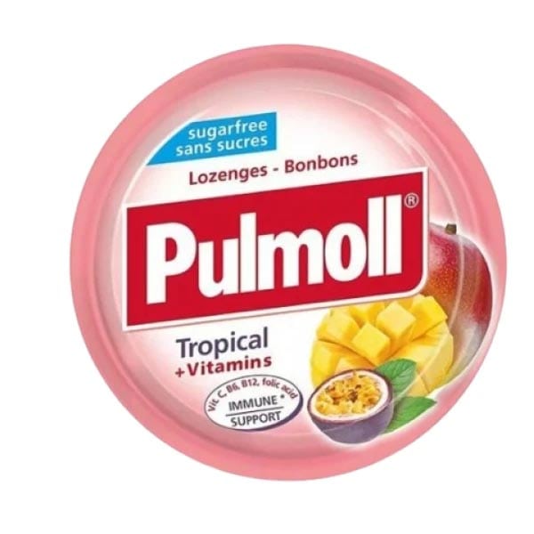 Pulmoll Tropical + Vitamins Καραμέλες με Τροπικά Φρούτα & Σύμπλεγμα Βιταμινών – Χωρίς Ζάχαρη 45gr