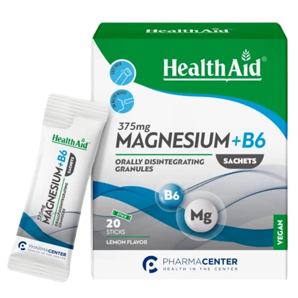 HealthAid Magnesium + B6 Μαγνήσιο με Βιταμίνη Β6 σε Κοκκία Διασπειρόμενα στο Στόμα- Γεύση Λεμόνι- 20 Φακελίσκοι