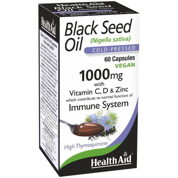 Health Aid Black Seed Oil 1000mg Έλαιο Μαύρου Κύμινου με Βιταμίνες C-D3 & Ψευδάργυρο 60 Κάψουλες
