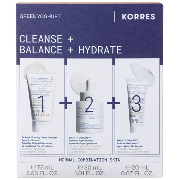 Korres Promo Greek Yoghurt Cleanse-Balance & Hydrate Σετ Περιποίησης Προσώπου με Προβιοτικά-Κρέμα Καθαρισμού 75ml-Serum 30ml & Κρέμα-Gel 20ml